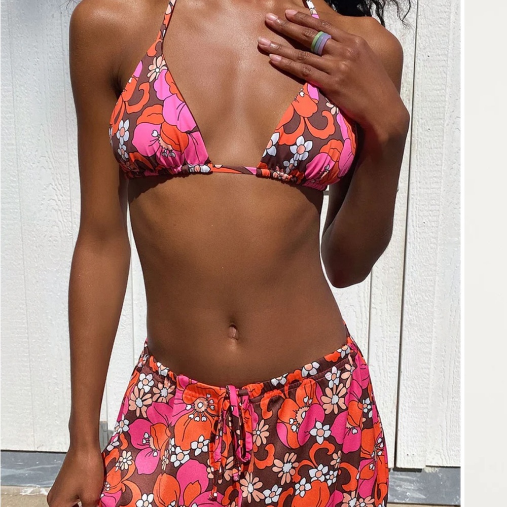 Frankies bikinis sz S Tia Set Top Bottom Michelle Wide Pants Floral Swim Suit